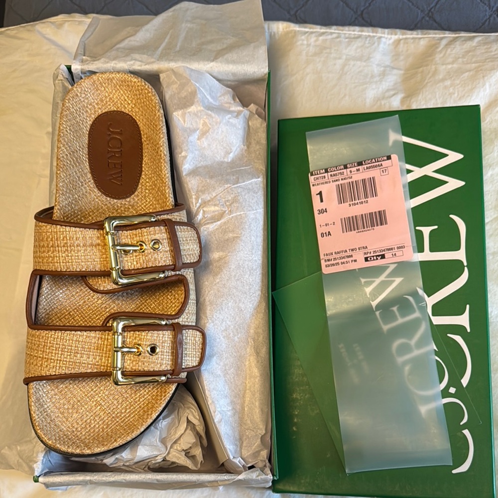 J.Crew Tan Sandals with Gold Buckles